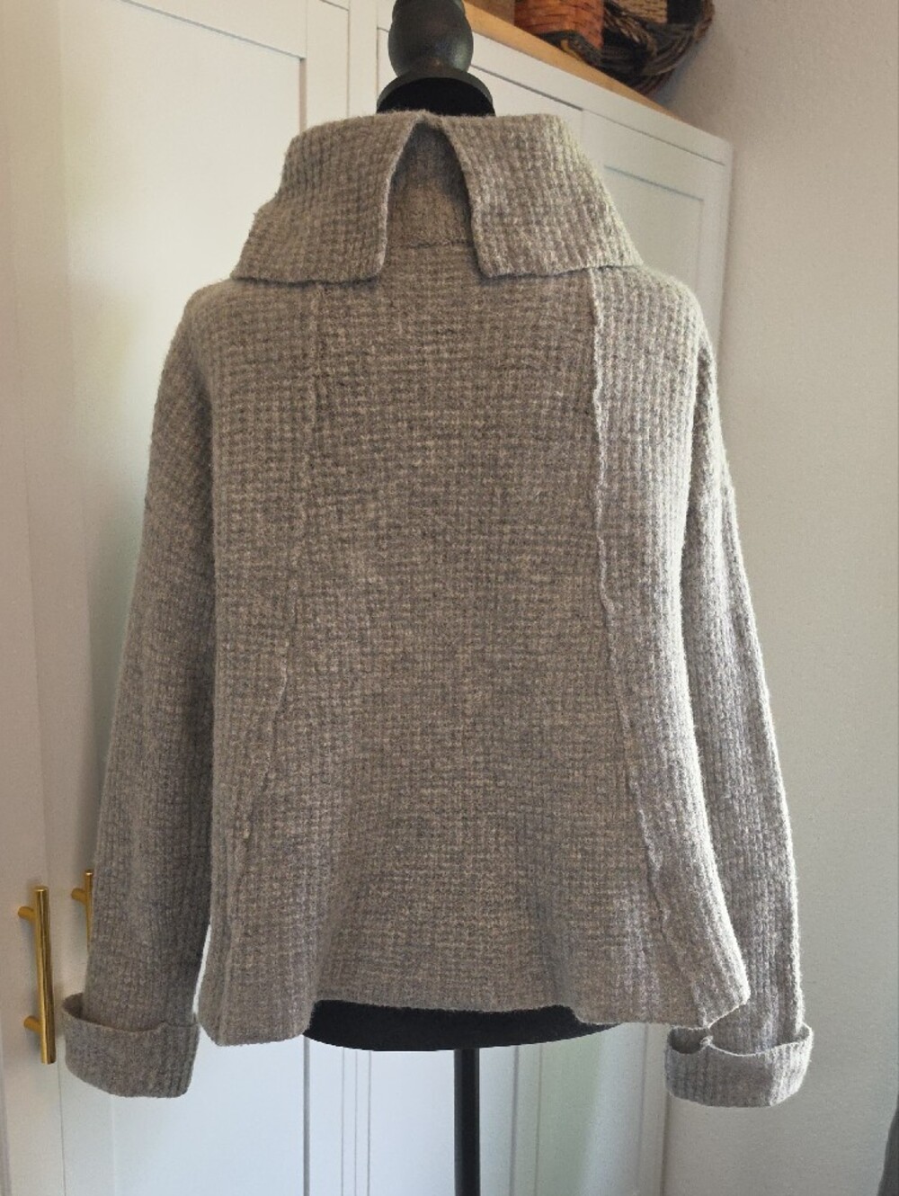 Free People Sidewinder 100% Wool Cowl Neck Waffle Knit Sweater Heather Grey S - Picture 3 of 8